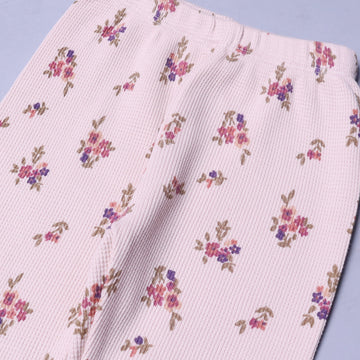 CREAM FLOWERS PRINTED THERMAL FABRIC PAJAMA TROUSER
